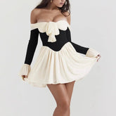 Alondra - White & Black Off The Shoulder A-Line Dress
